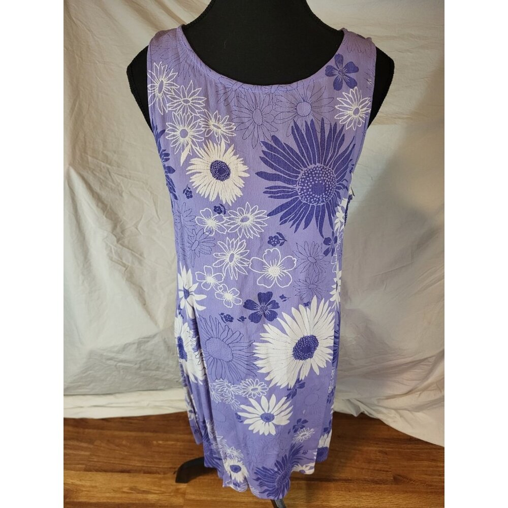 Vtge Sheer MOC Purple Floral Rayon Summer Dress Size M